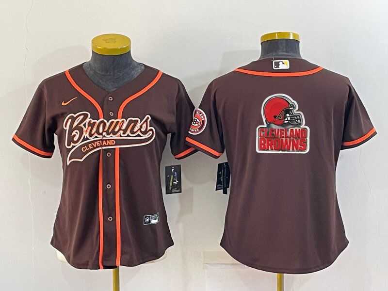 Womens Cleveland Browns Brown Team Big Logo With Patch Cool Base Stitched Baseball Jersey